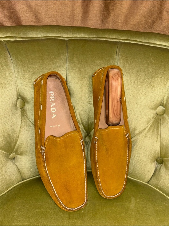 Prada Men’s 7 US Honey Mustard Suede Loafers Driving Shoes EUC main image 5